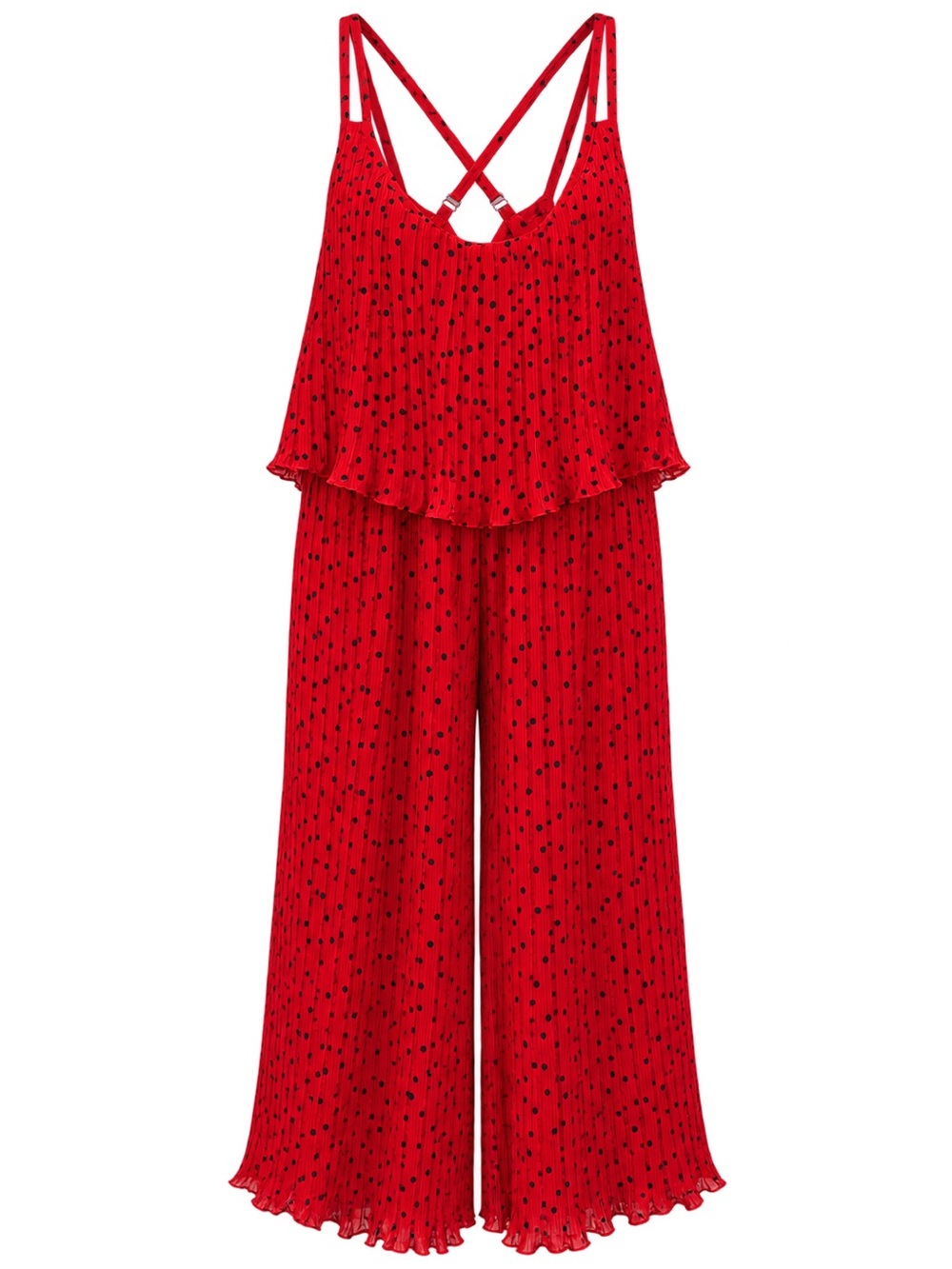 NWT ELOQUII Size 18 Red Black Polka Dot Pleated Wide Leg Jumpsuit Plus